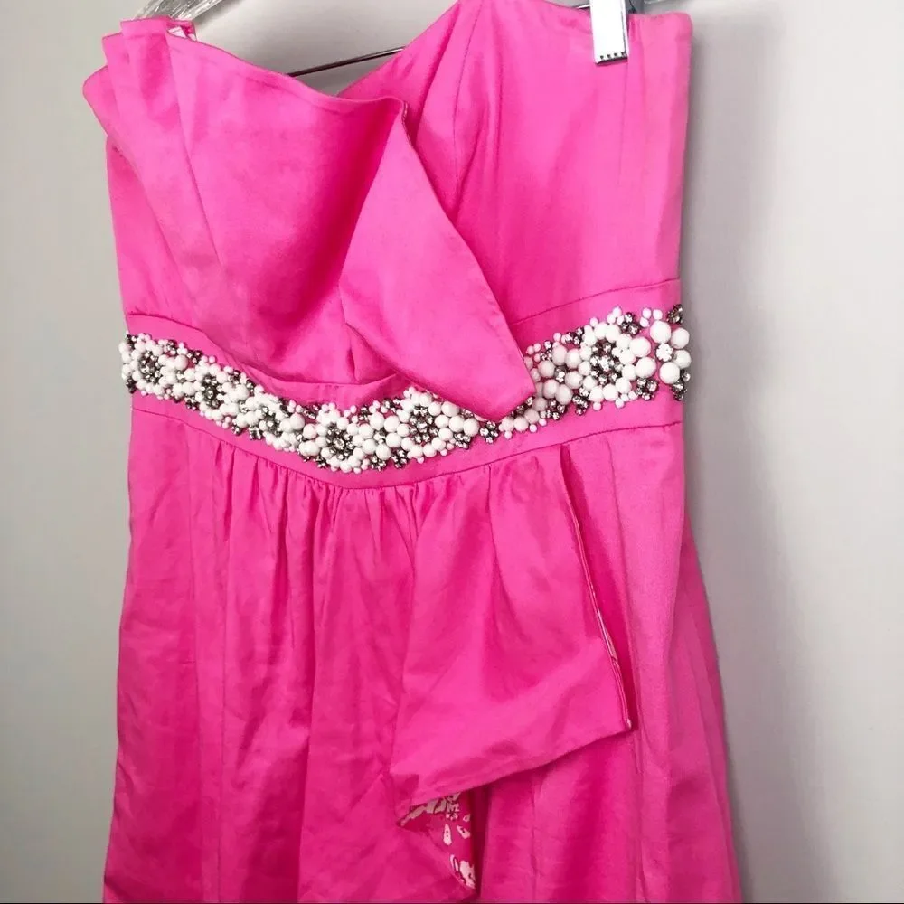 LILLY PULITZER | Crystal Dress in Hotty Pink Embellished Strapless Women’s 14 - Picture 3 of 12